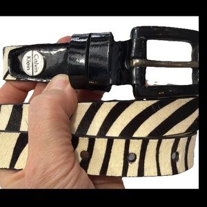 Calvin Klein ZEBRA Striped Black White BELT,  Women’s S, 620861 Genuine Leather